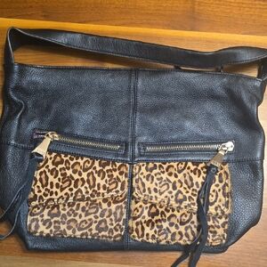 Black and Leopard Print Leather Bag